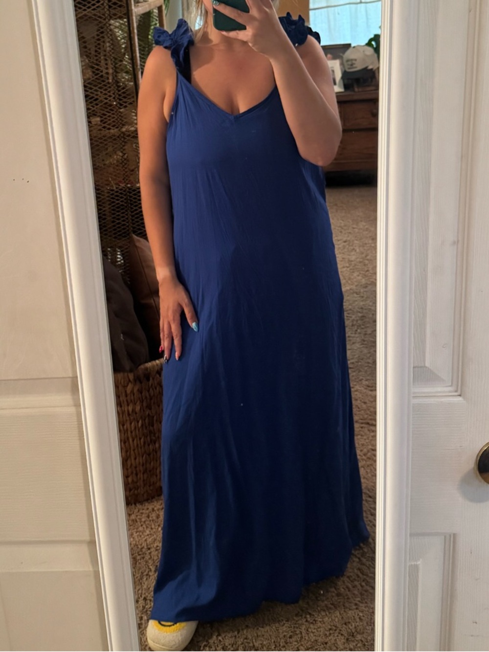 Blue Maxi Dress with Ruffle Shoulder Straps by Vince Camuto